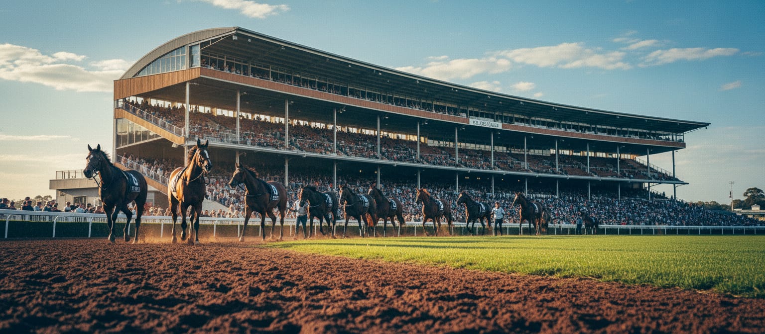 Thoroughbreds entering an Australian racetrack